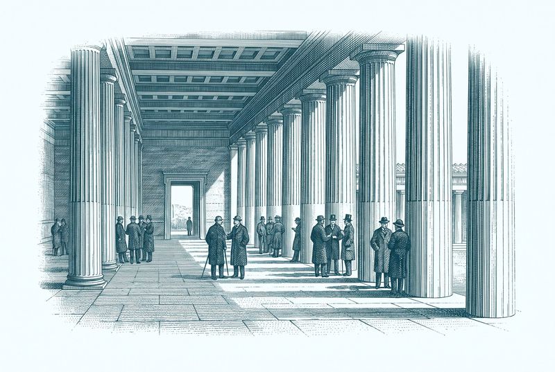 The stoa, a meeting place. Illustration.