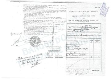 Γαλλικό πιστοποιητικό πληρωμής φόρου κληρονομιάς επί επτά μετοχών της Τράπεζας της Ανατολής
